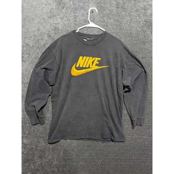 Nike Other - Nike Long Sleeve T-Shirt Faded Black Yellow Embroidered Logo Mens Large 1465